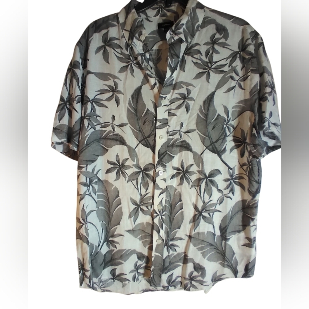 Express Men's Tropical Print Shirt - Gray Short Sleeve Button Down Size M Beachy